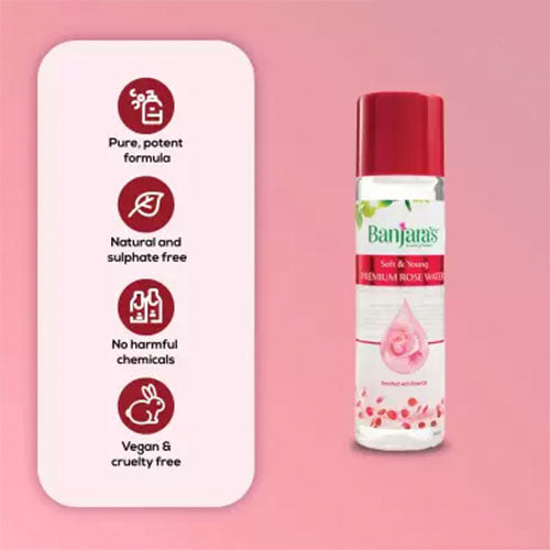Banjara's Soft & Young Premium Rose Water Enriched with Rose Extract | Alcohol Free, Paraben Free | Tones the Skin | Maintains The pH Balance of the Skin  - 120ml