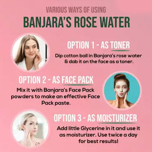 Banjara's Soft & Young Premium Rose Water Enriched with Rose Extract | Alcohol Free, Paraben Free | Tones the Skin | Maintains The pH Balance of the Skin  - 120ml