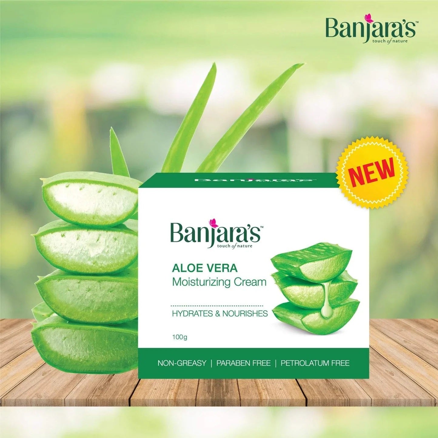 Banjara's Aloe Vera Moisturizing Cream - Hydrates & Nourishes - Non Greasy, Paraben Free, Petrolatum Free - Anti Ageing Cream 100g