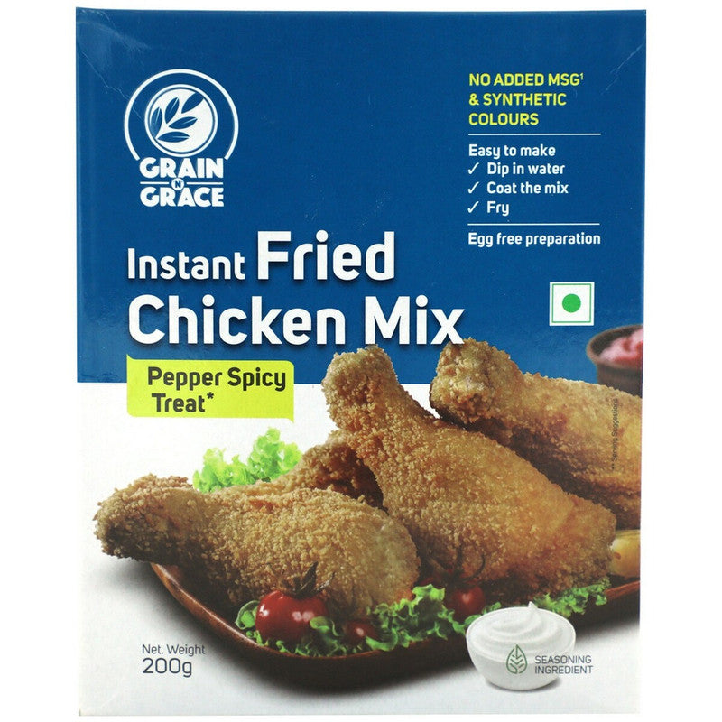 Grain N Grace Instant Fried Chicken Mix - Pepper Spicy Treat   - No added MSG & Synthetic Colours  - Egg Free Preparation  - 200g
