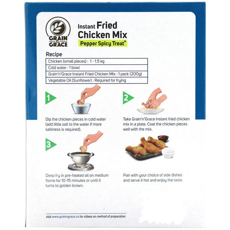 Grain N Grace Instant Fried Chicken Mix - Pepper Spicy Treat   - No added MSG & Synthetic Colours  - Egg Free Preparation  - 200g