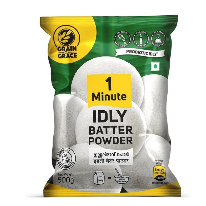 Grain N Grace 1 Minute Idly Batter Powder - No Added Colours, Preservatives & Flavours  - Made from High-Quality Rice & Urad Dal- 500 g