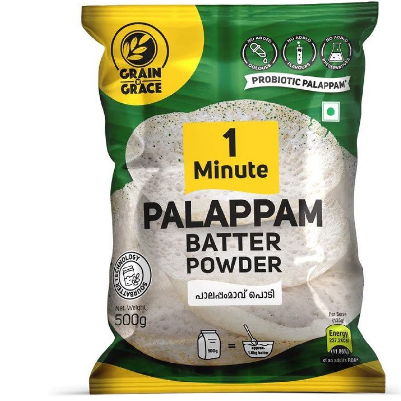 Grain N Grace 1 Minute Palappam Batter Powder - No Added Colours, Preservatives & Flavours  - Made from High-Quality Rice & Urad Dal (Black Gram)- 500 g