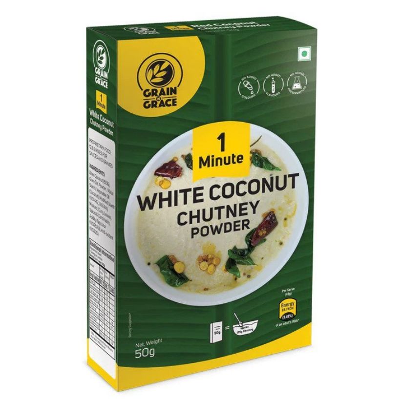 Grain N Grace 1 Minute White Coconut Chutney Powder - No Added Colours, Flavours & Preservatives - 50 g