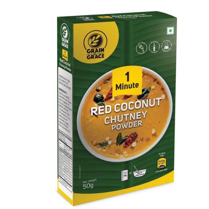 Grain N Grace 1 Minute Red Coconut Chutney Powder - No Added Colours, Flavours & Preservatives - 50 g
