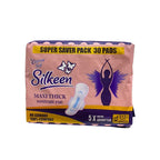 Silkeen Maxi Thick Feminine Sanitary Pad  - Extra Absorbency - 5X Faster Absorption - Thick, Cushioned Comfort - Super Saver Pack - 312mm XL with Wings - 30 Pads