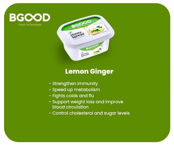 BGood Lemon Ginger Honey Spread - No Sugar Added,  No Preservatives, No Fat - All Natural Ingredients - Supports Body Immunity - Fights Cold & Flu - Aids in Digestion - 250 grams