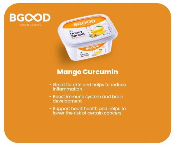 BGood Mango Curcumin Honey Spread - No Added Sugar, No Preservatives, No Fat - All Natural Ingredients -  Has Antioxidant Properties - Good for Skin - Supports Immune System - 250 grams
