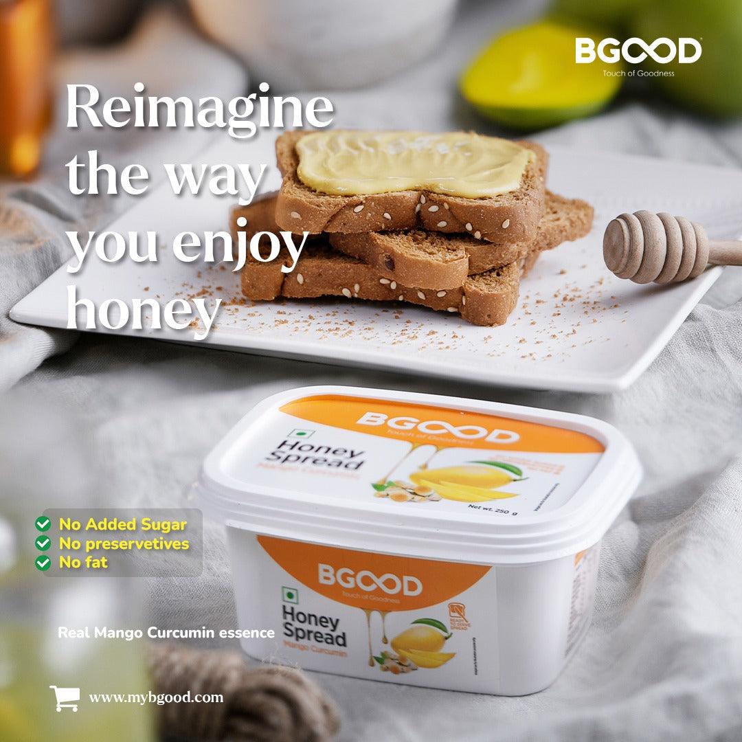BGood Mango Curcumin Honey Spread - No Added Sugar, No Preservatives, No Fat - All Natural Ingredients -  Has Antioxidant Properties - Good for Skin - Supports Immune System - 250 grams