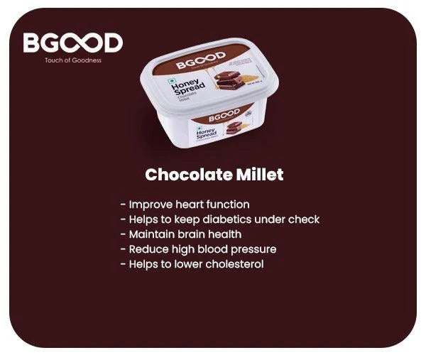 BGood Chocolate Millet Honey Spread - No Added Sugar, No Preservatives, Gluten Free - All Natural Ingredients - Promote Digestive Health - Good for Heart - Aids Brain Function - 250 grams