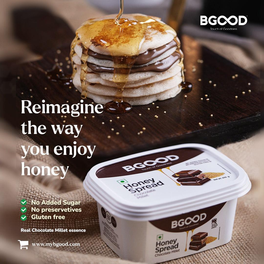 BGood Chocolate Millet Honey Spread - No Added Sugar, No Preservatives, Gluten Free - All Natural Ingredients - Promote Digestive Health - Good for Heart - Aids Brain Function - 250 grams