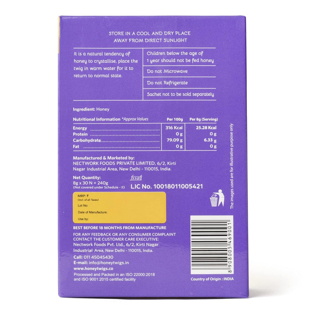 Honey Twigs Himalayan Pure Honey - Best Ingredients, High Quality & No Added Sugar - 30 x 8 g