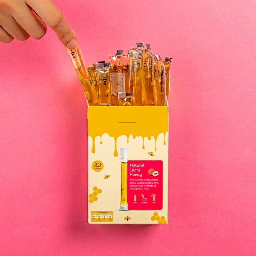 Honey Twigs Natural Litchi Pure Honey  - Best Ingredients, High Quality & No Added Sugar - Litchi Flavoured,Rich in Antioxidants - 30 x 8 g