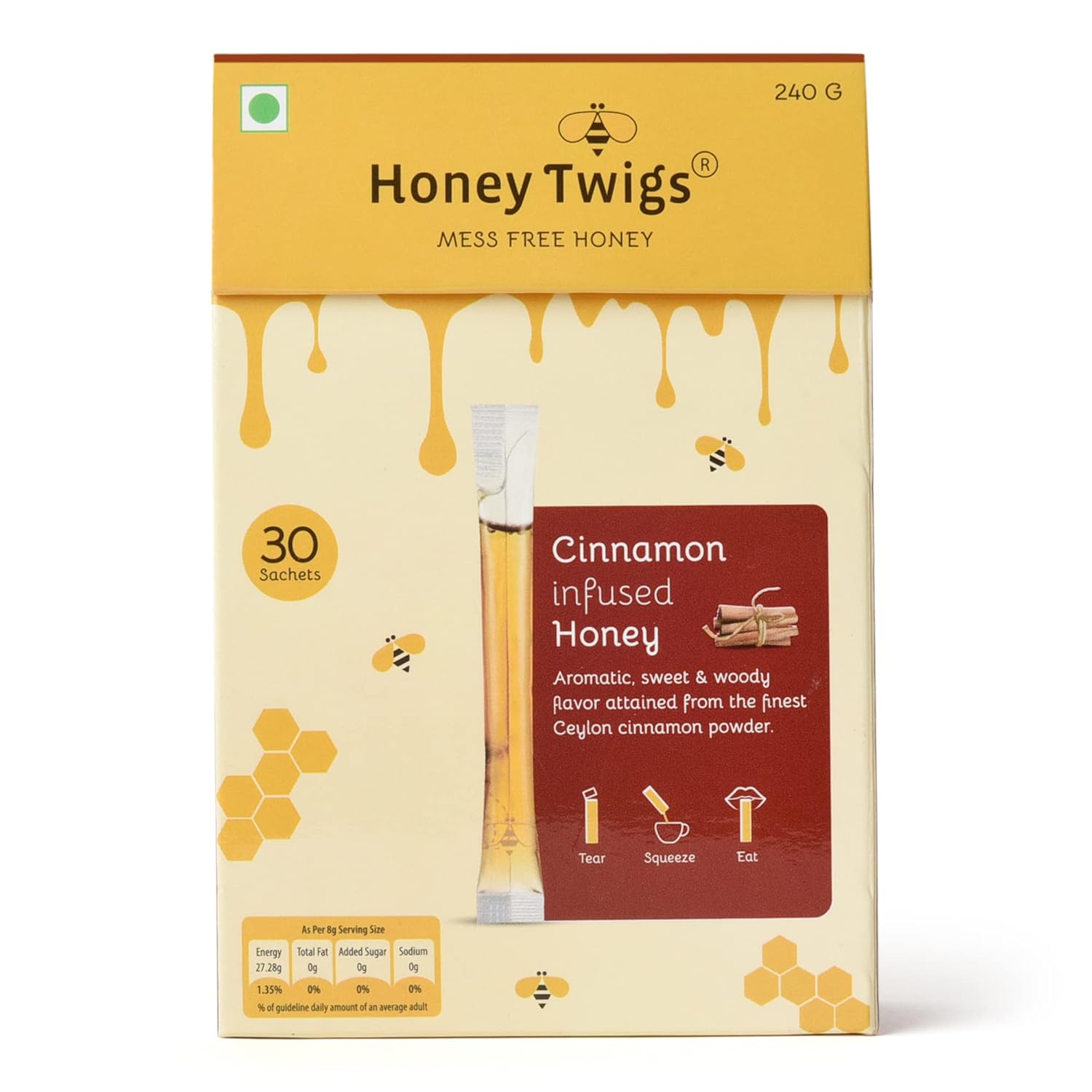 Honey Twigs  Cinnamon Infused Honey - Best Ingredients, High Quality & No Added Sugar - 30 x 8 g