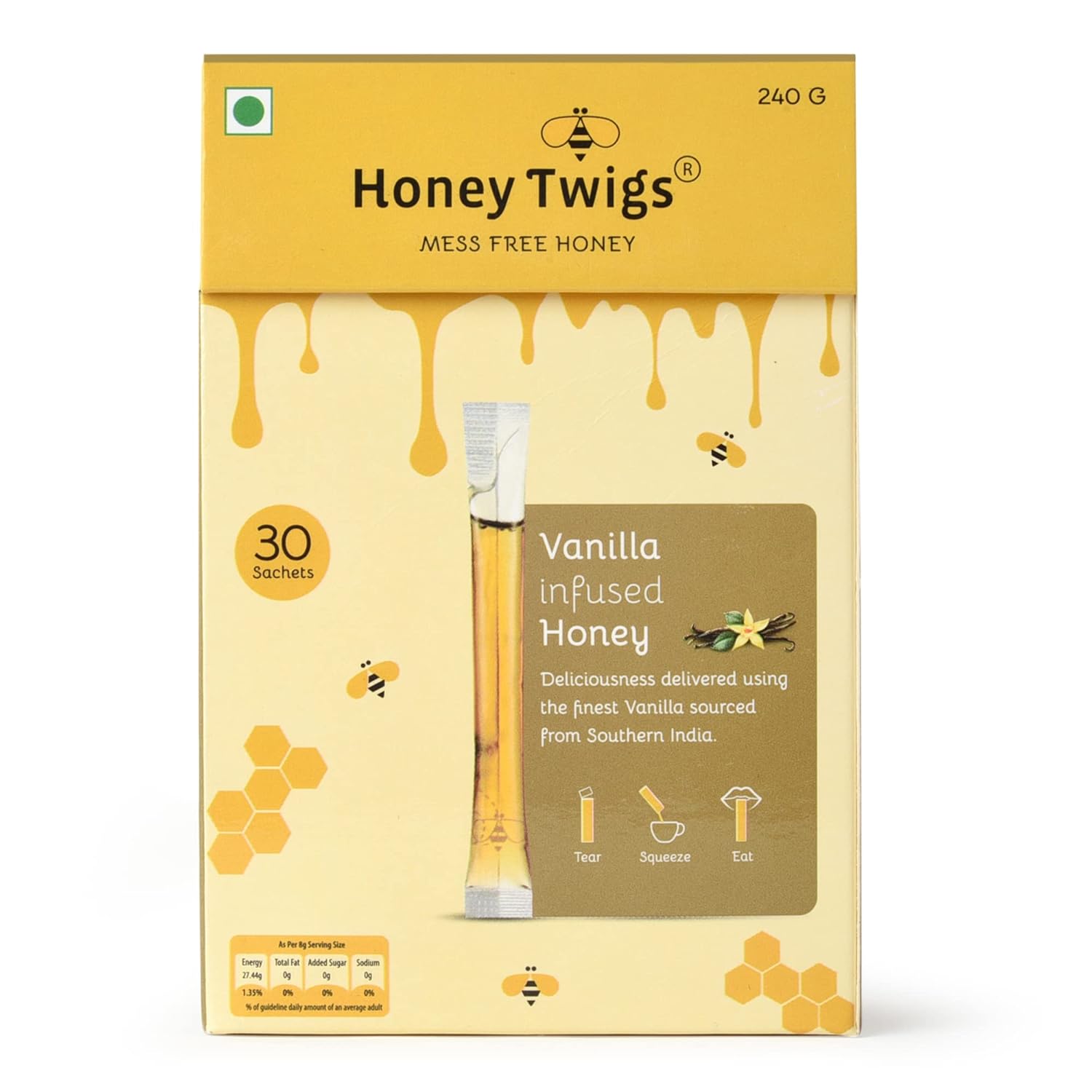 Honey Twigs Vanilla Infused Honey - Best Ingredients, High Quality & No Added Sugar - 30 x 8 g