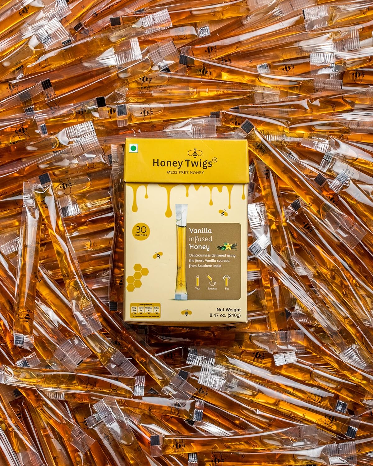 Honey Twigs Vanilla Infused Honey - Best Ingredients, High Quality & No Added Sugar - 30 x 8 g