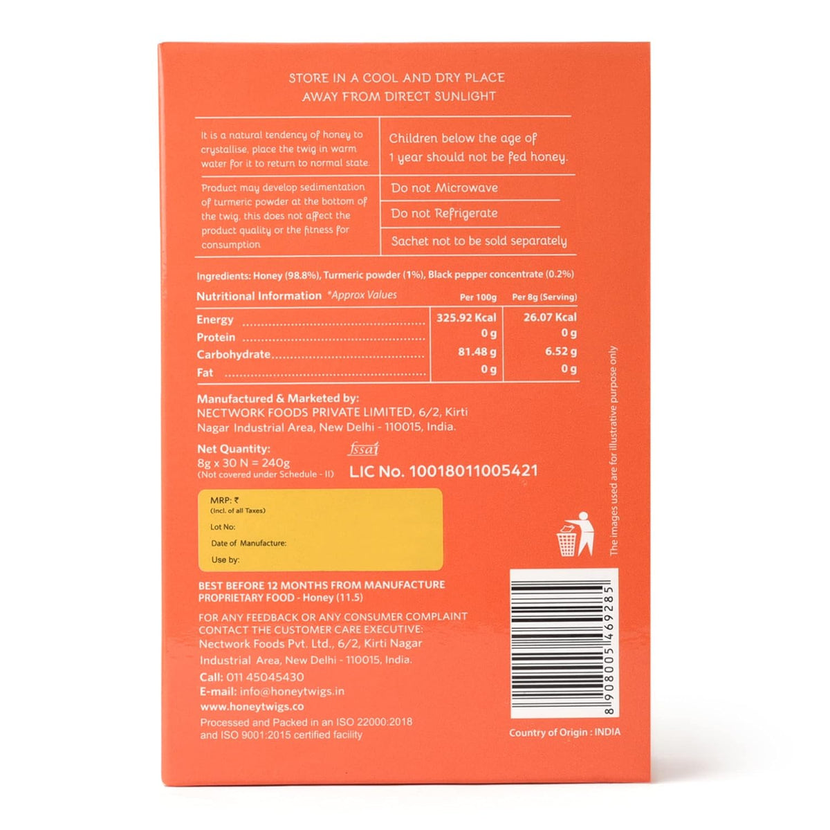 Honey Twigs Turmeric Infused Honey - Best Ingredients, High Quality & No Added Sugar - 30 x 8 g