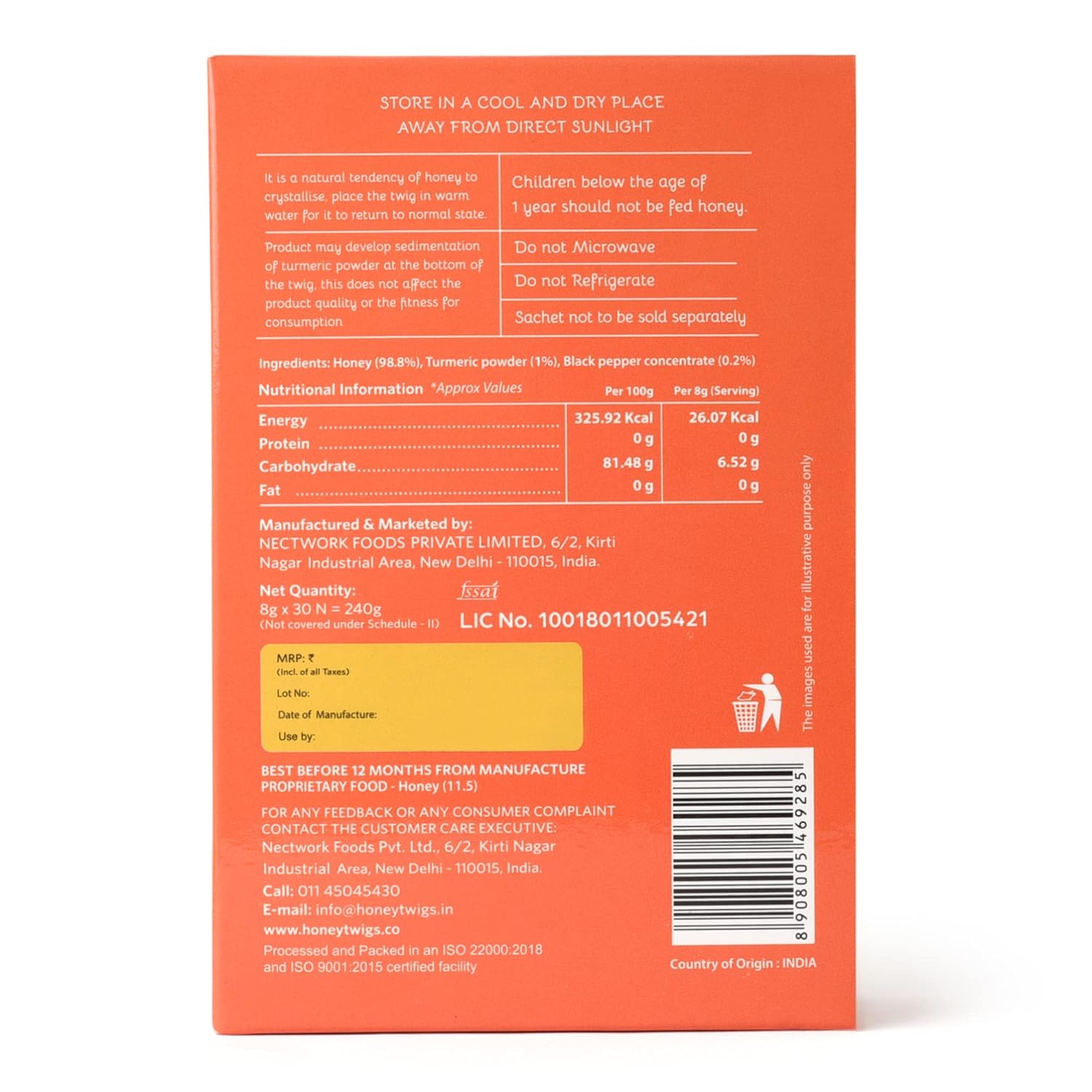 Honey Twigs Turmeric Infused Honey - Best Ingredients, High Quality & No Added Sugar - 30 x 8 g