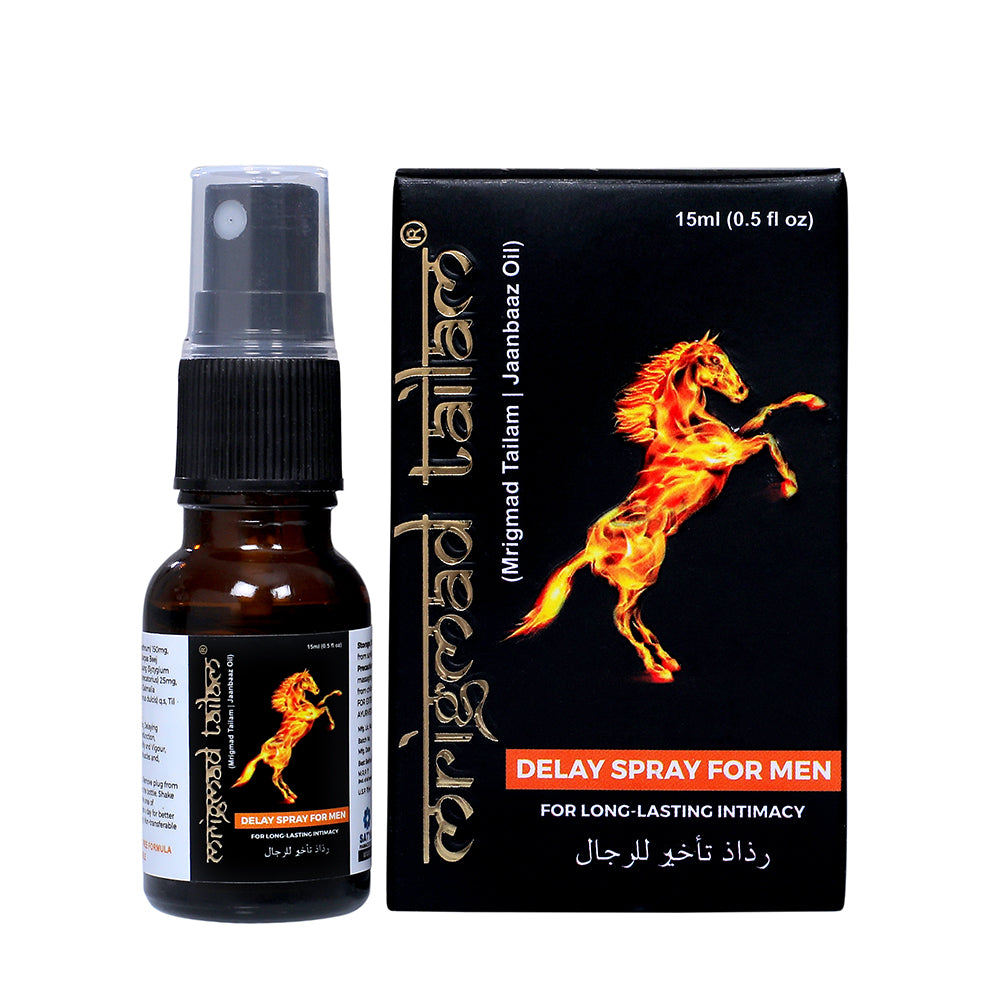 Mrigmad Tailam Delay Spray for Men  - Jaanbaz Oil - 100% Ayurvedic and Natural Oil - Long lasting Intimacy - Improving Blood Circulation - Boosts Male Virility - 15 ml