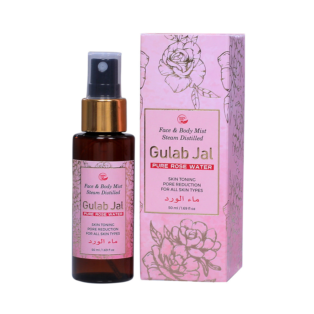 Gulab Jal Pure Premium Rose Water Face & Body Mist Steam Distilled - Skin Toning - Pure Reduction - Calming and Soothing - For All Skin Types - 50 ml