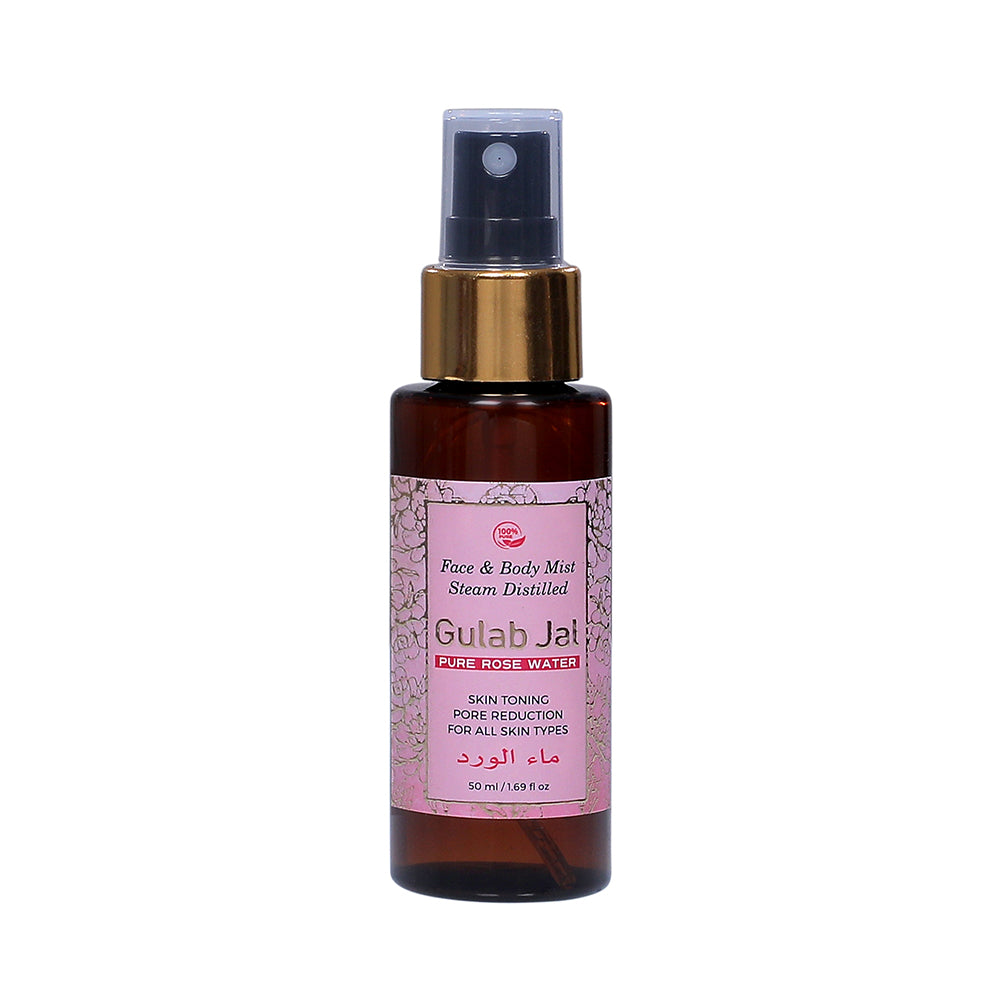 Gulab Jal Pure Premium Rose Water Face & Body Mist Steam Distilled - Skin Toning - Pure Reduction - Calming and Soothing - For All Skin Types - 50 ml