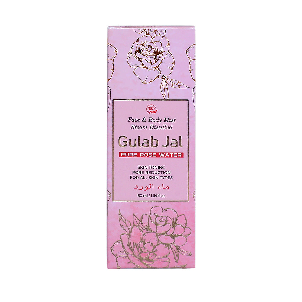 Gulab Jal Pure Premium Rose Water Face & Body Mist Steam Distilled - Skin Toning - Pure Reduction - Calming and Soothing - For All Skin Types - 50 ml