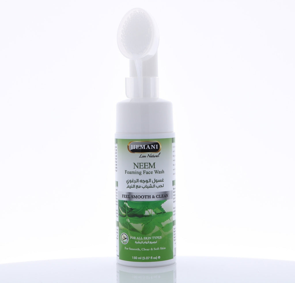 Hemani Neem Foaming Facewash 150mL with A 3-in-1 Cleansing Brush That Gently Exfoliates Anti-bacterial Properties  for Face