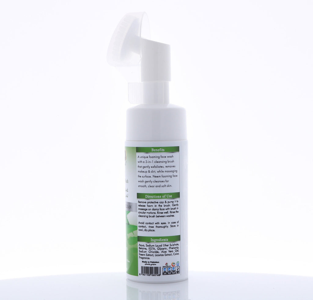 Hemani Neem Foaming Facewash 150mL with A 3-in-1 Cleansing Brush That Gently Exfoliates Anti-bacterial Properties  for Face
