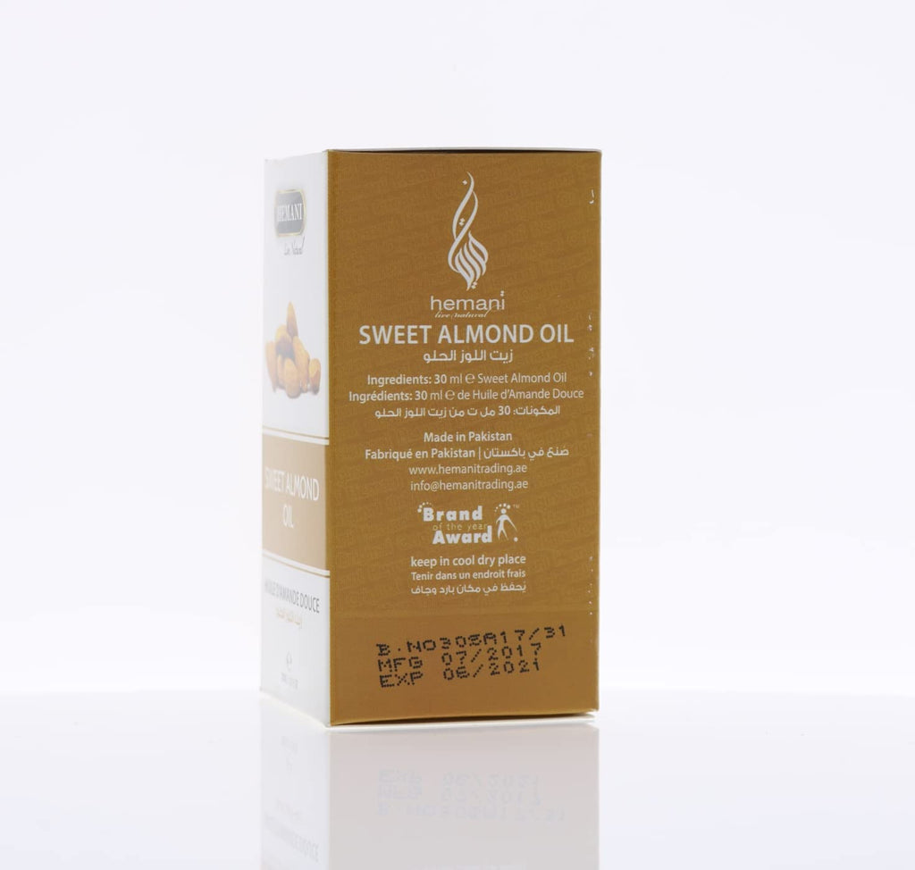 Hemani Herbal Oil 30ml Sweet Almond Source of vitamin E Helps Prevent Wrinkles & Fine Lines - Reduce Muscle Pain - Moisturizes the skin