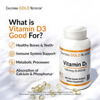 California Gold Nutrition Vitamin D3 125 mcg (5000 IU) - Dietary Supplements - No Gluten, No GMOs, No Soy - 90 Capsules