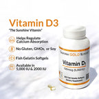 California Gold Nutrition Vitamin D3 125 mcg (5000 IU) - Dietary Supplements - No Gluten, No GMOs, No Soy - 90 Capsules