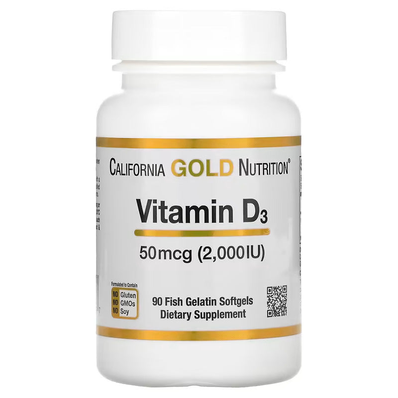 California Gold Nutrition Vitamin D3 50 mcg (2000 IU) - Dietary Supplements - No Gluten, No GMOs, No Soy - 90 Capsules