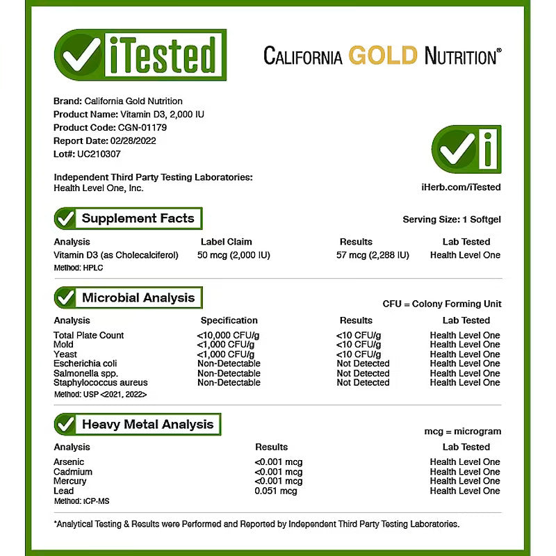 California Gold Nutrition Vitamin D3 50 mcg (2000 IU) - Dietary Supplements - No Gluten, No GMOs, No Soy - 90 Capsules