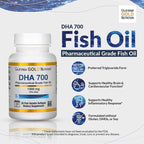 California Gold Nutrition DHA 700 Pharmaceutical Grade Fish Oil 1000 mg, 70% DHA  - Dietary Supplement  - Free From Gluten, GMO's & Soy - 30 Fish Gelatin Softgels