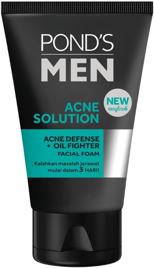 Pond's Men Acne Solution Facial Foam - Acne Defense & Oil Fighter - Reduces Bacteria that cause Acne - Able to Overcome Acne Starting in 3 Days - 100 g