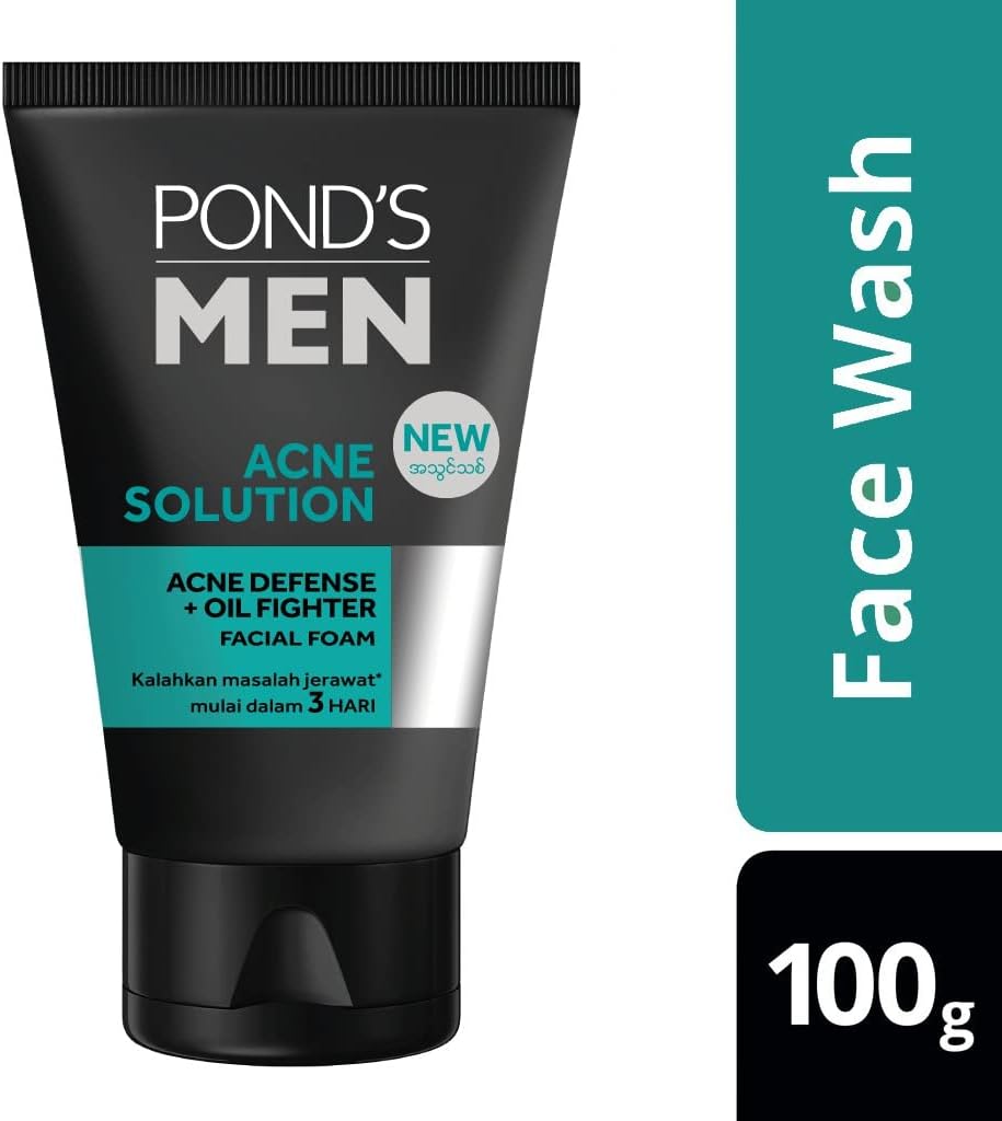 Pond's Men Acne Solution Facial Foam - Acne Defense & Oil Fighter - Reduces Bacteria that cause Acne - Able to Overcome Acne Starting in 3 Days - 100 g