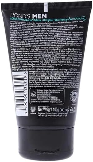 Pond's Men Acne Solution Facial Foam - Acne Defense & Oil Fighter - Reduces Bacteria that cause Acne - Able to Overcome Acne Starting in 3 Days - 100 g