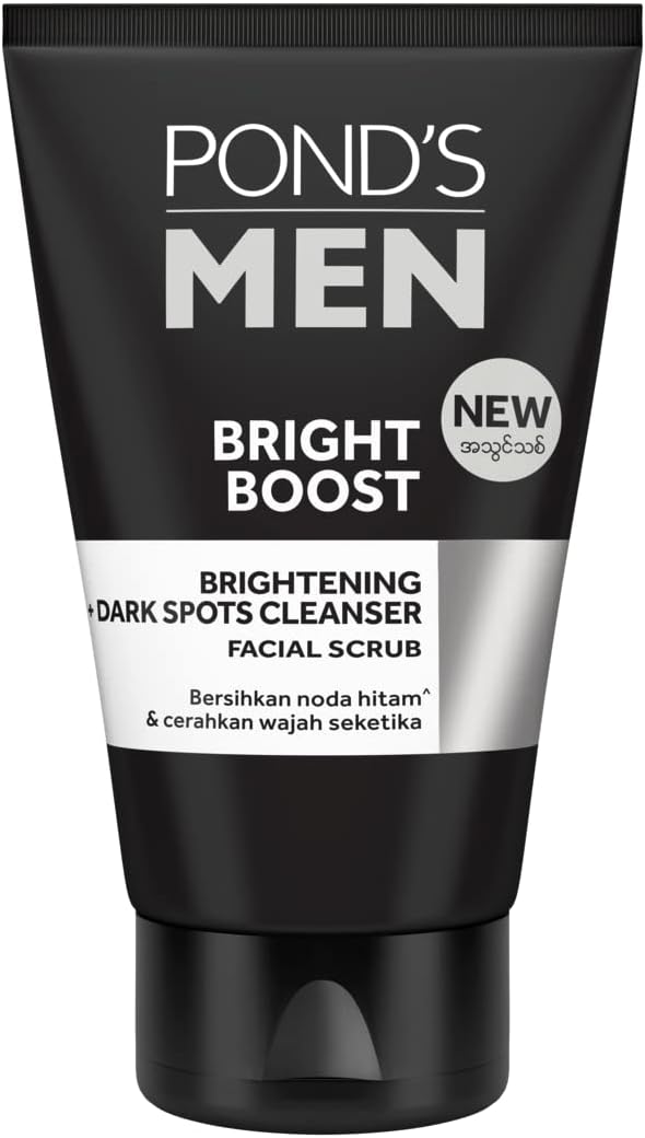 Pond's Men Bright Boost Facial Scrub  - Brightening & Dark Spots Cleanser - Instantly Brightens Skin - Gentle Exfoliation - For All Skin Types - 100 g