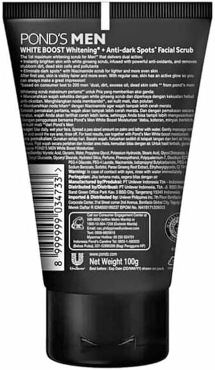 Pond's Men Bright Boost Facial Scrub  - Brightening & Dark Spots Cleanser - Instantly Brightens Skin - Gentle Exfoliation - For All Skin Types - 100 g