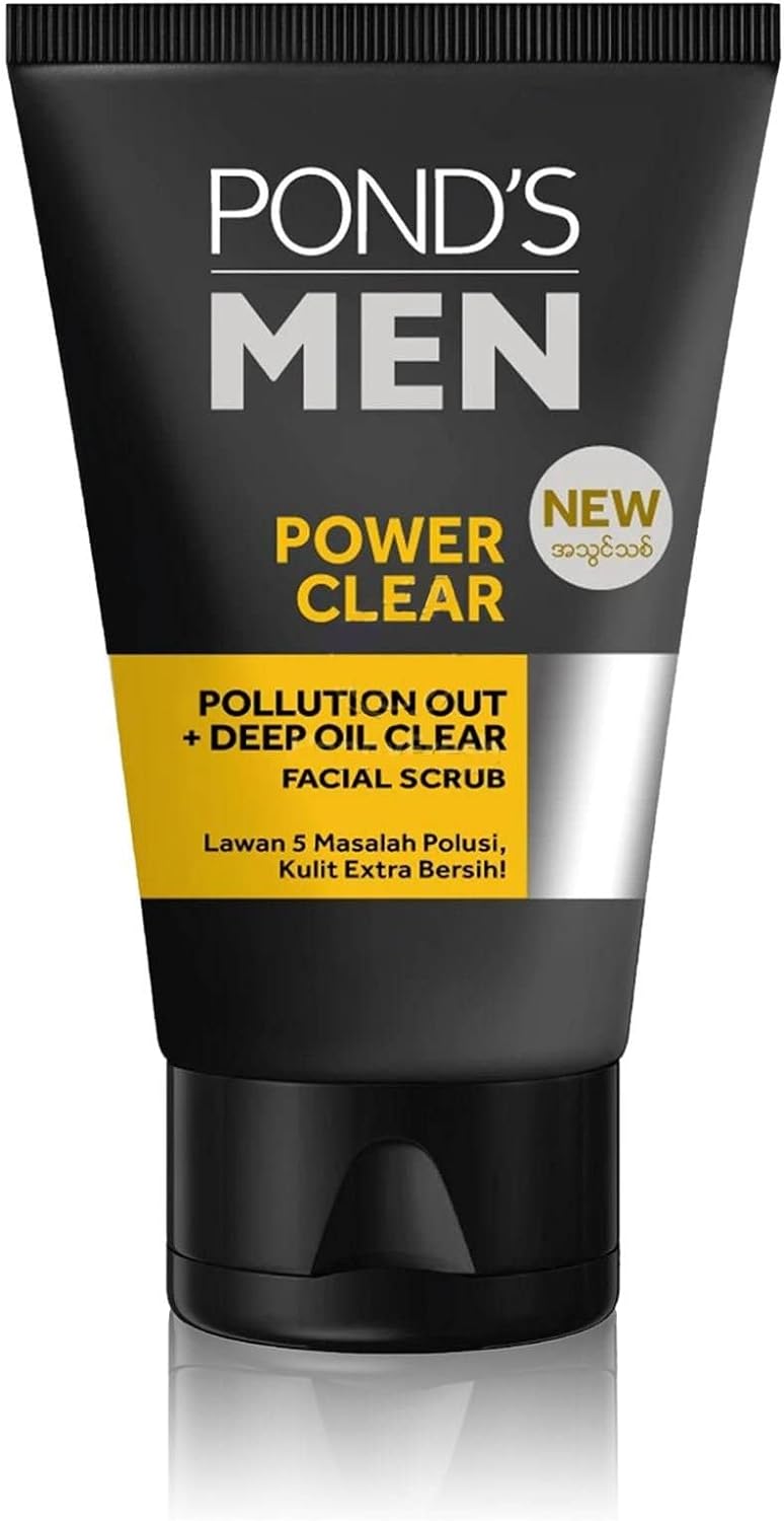 Pond's Men Power Clear Facial Scrub - Pollution Out & Deep Oil Clear  - Deep Cleansing Facial Scrub - Removes Excessive Oils and Blackheads - 100 g