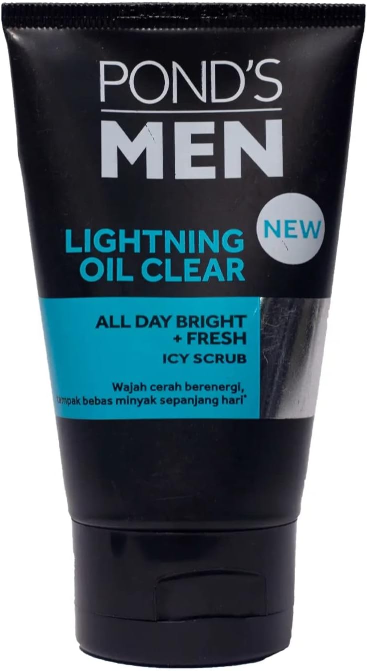 Pond's Men Lightning Oil Clear Icy Scrub  - All Day Bright & Fresh - Fresh Icy Scrub Wash - 100 g