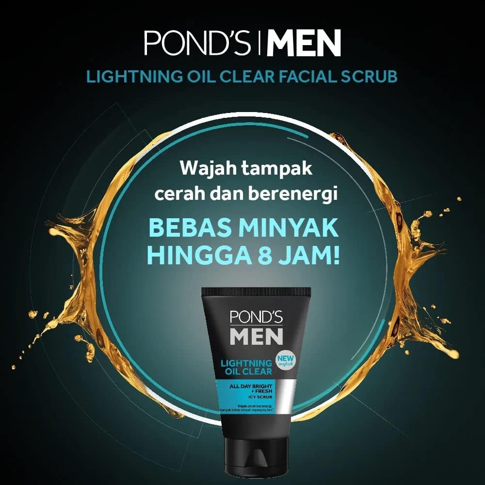 Pond's Men Lightning Oil Clear Icy Scrub  - All Day Bright & Fresh - Fresh Icy Scrub Wash - 100 g