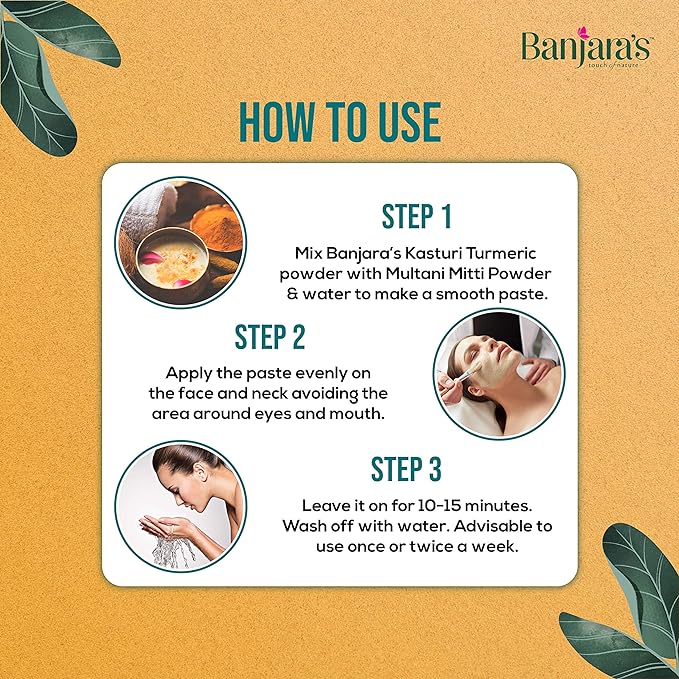 Banjaras  Pam Kasturi Turmeric Skin Powder  - Rid Dark Cricles and Dead Skin Cell - Brighten The Skin - Flawless & Marks Free Skin- 100g