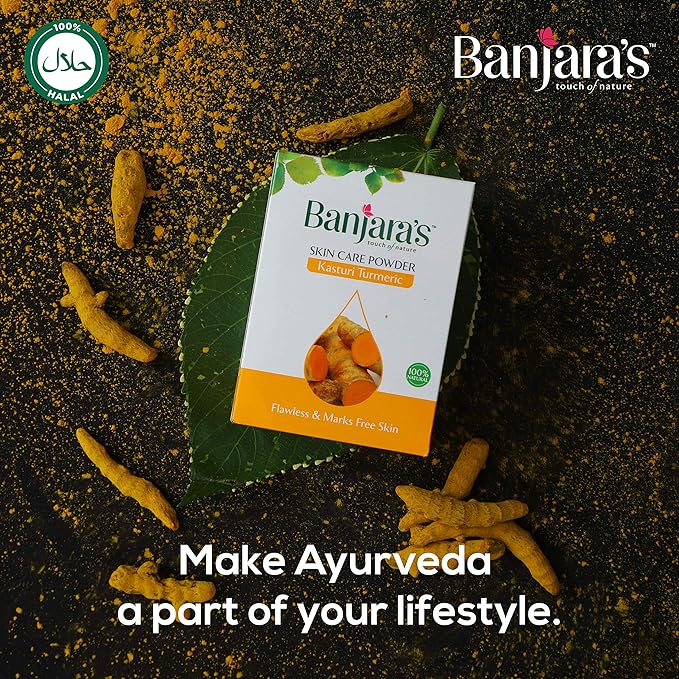 Banjaras  Pam Kasturi Turmeric Skin Powder  - Rid Dark Cricles and Dead Skin Cell - Brighten The Skin - Flawless & Marks Free Skin- 100g