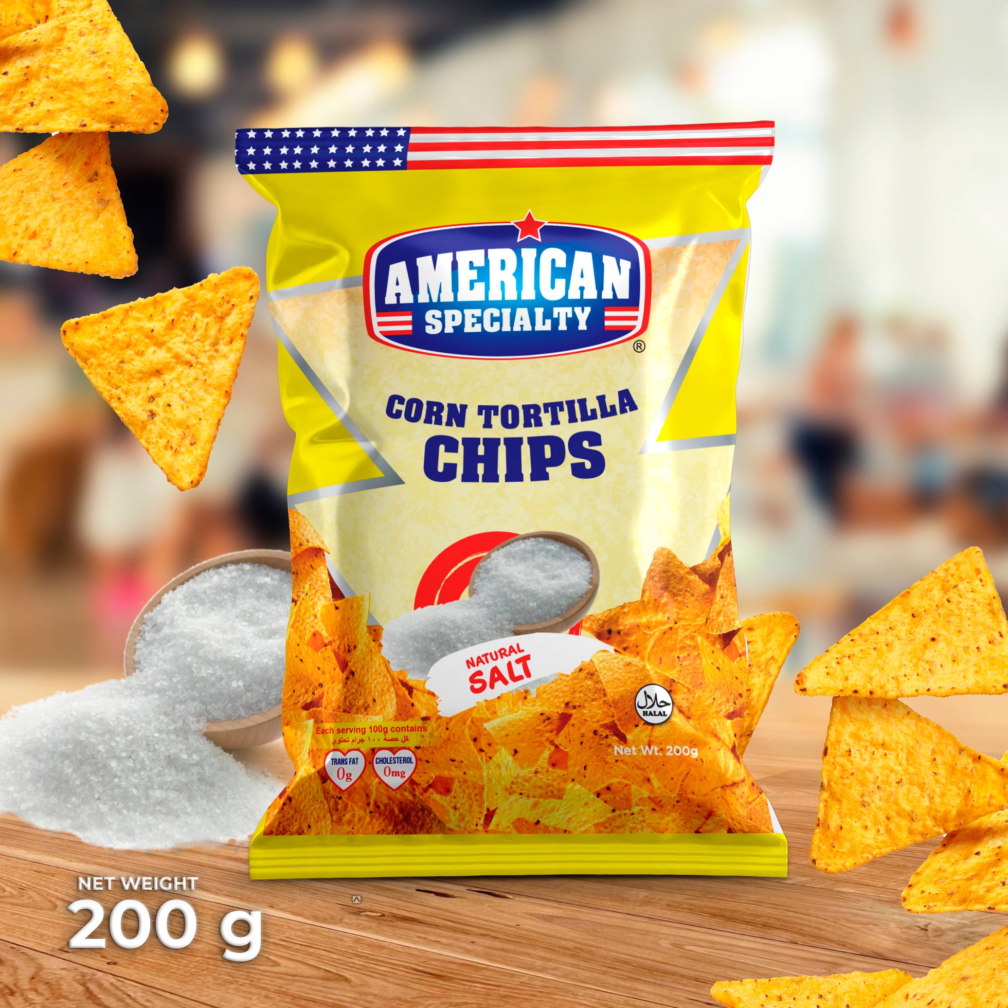 American Specialty Corn Tortilla Chips Natural Salt - Zero Cholesterol and Zero Transfat - Suitable for Snacks, Movies, Parties & Picnics - 200 grams