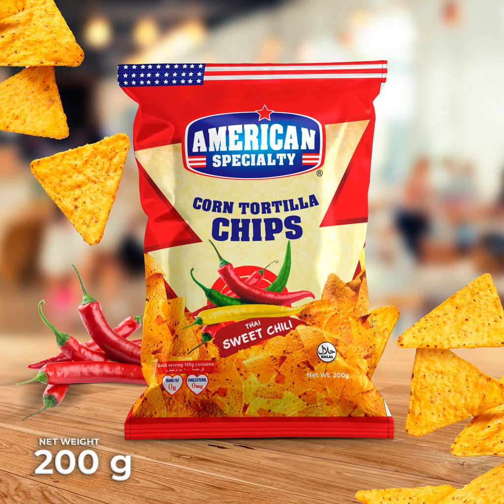 American Specialty Corn Tortilla Chips Thai Sweet Chili  - Zero Cholesterol and Zero Transfat - Suitable for Snacks and Desserts - 200g