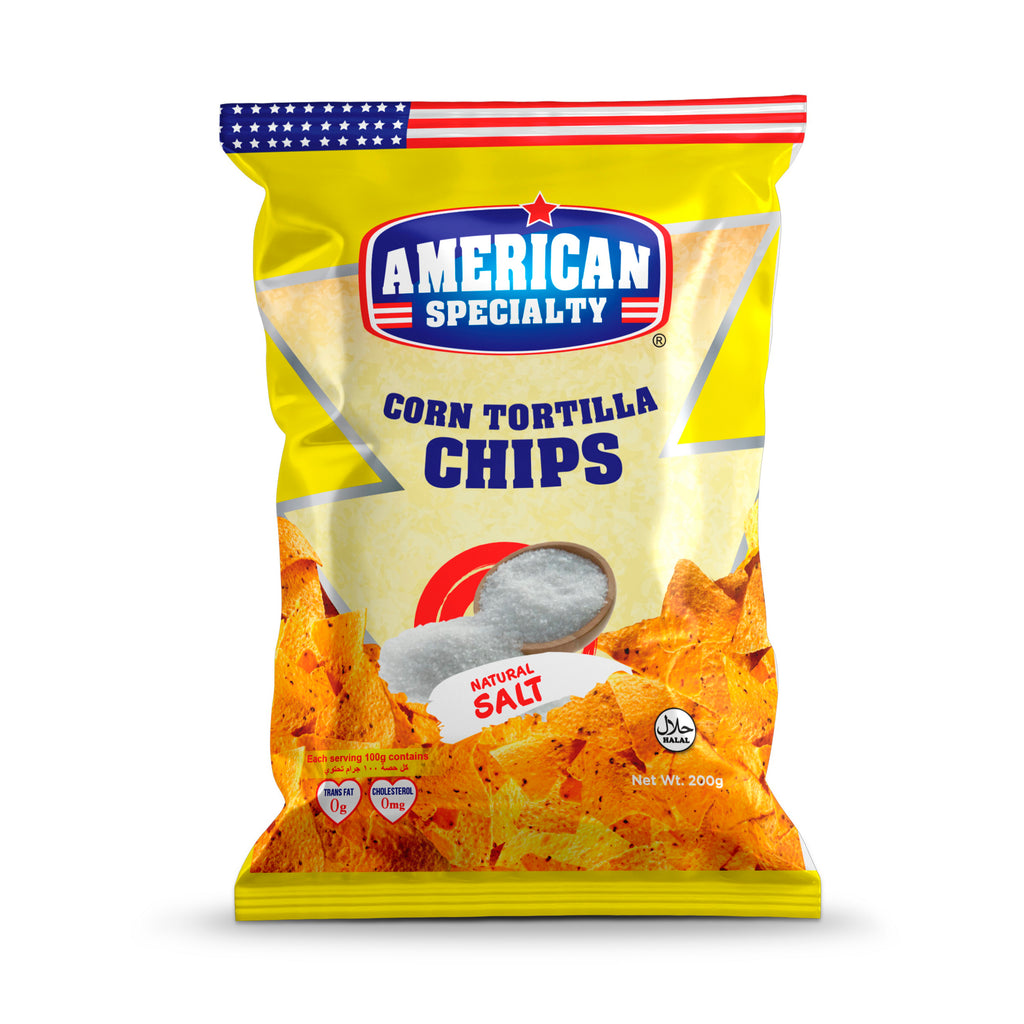 American Specialty Corn Tortilla Chips Natural Salt - Zero Cholesterol and Zero Transfat - Suitable for Snacks, Movies, Parties & Picnics - 200 grams