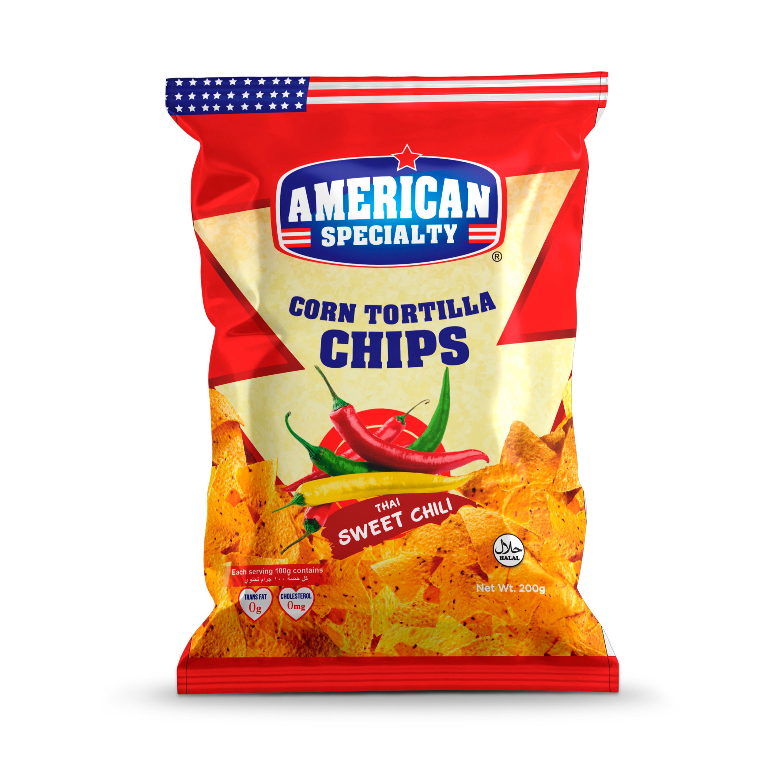 American Specialty Corn Tortilla Chips Thai Sweet Chili  - Zero Cholesterol and Zero Transfat - Suitable for Snacks and Desserts - 200g