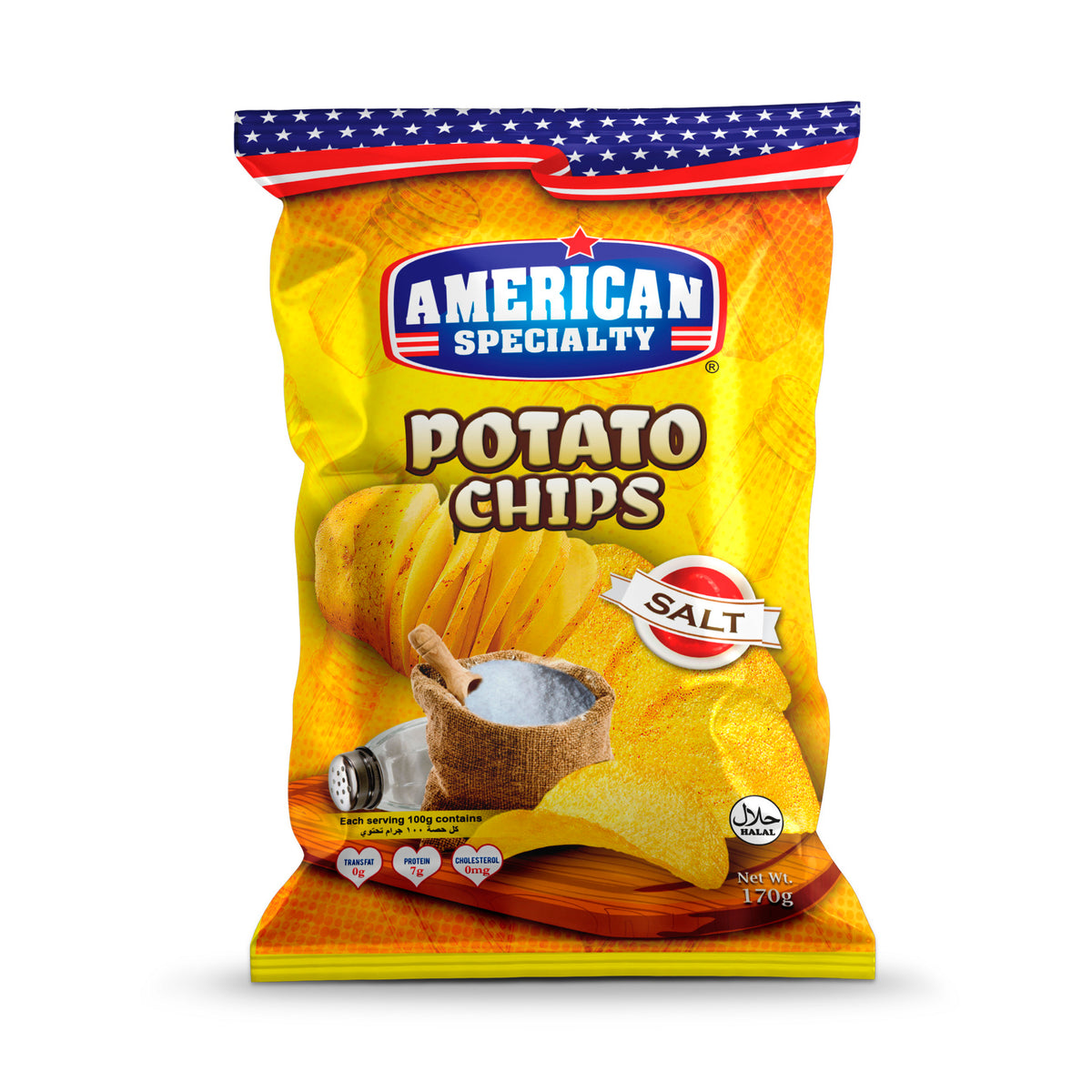 American Specialty Potato Chips Salt - Zero Cholesterol and Zero Transfat - Suitable for Snacks and Desserts - 170 grams