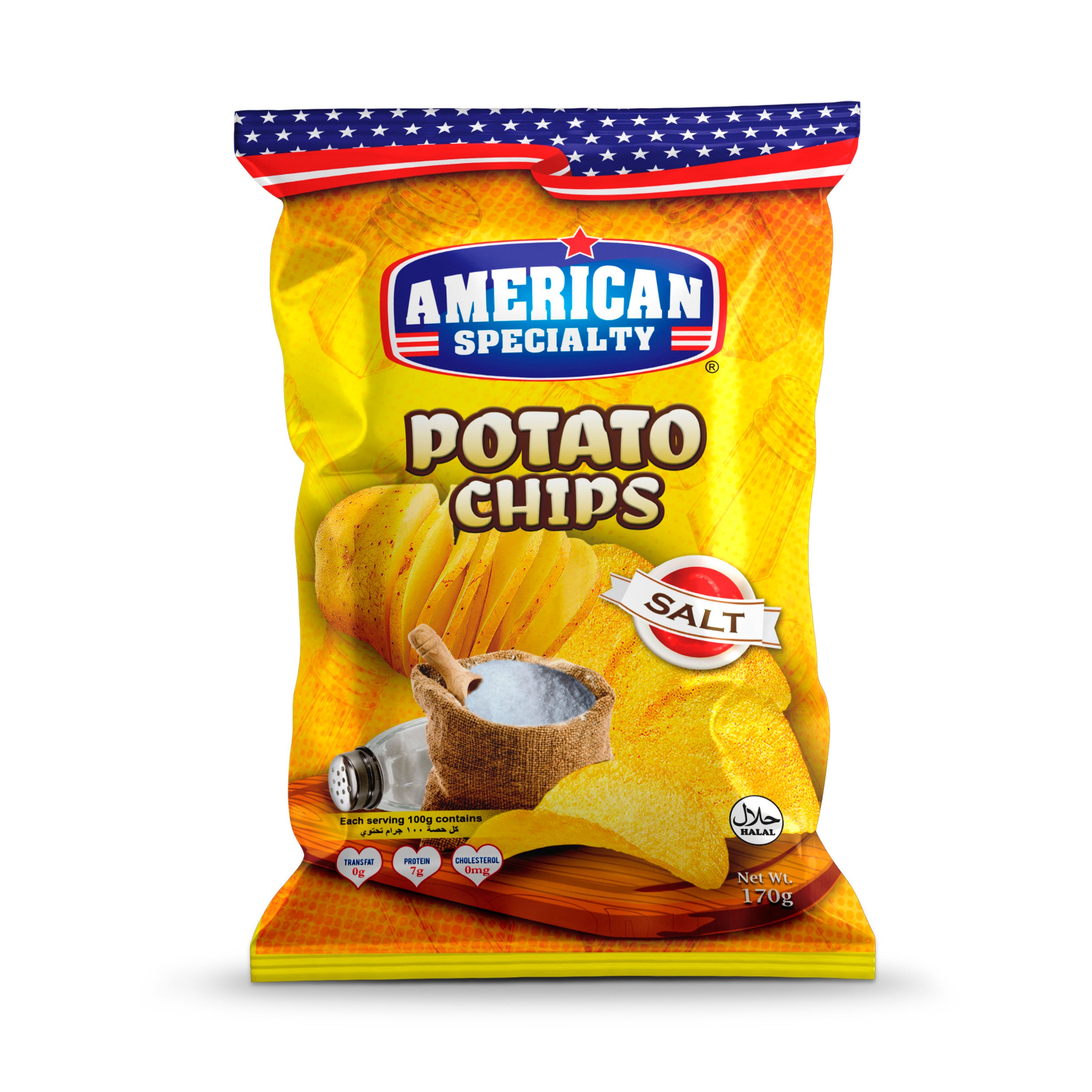 American Specialty Potato Chips Salt - Zero Cholesterol and Zero Transfat - Suitable for Snacks and Desserts - 170 grams